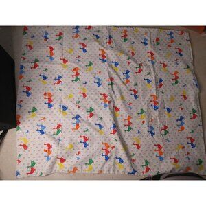 Handmade Baby Blanket 41" x 34" 2-Sided Ducks Floral Prints White & Blue